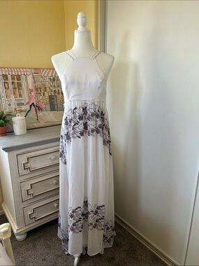 Free People White Maxi Dress with Purple Floral Border
